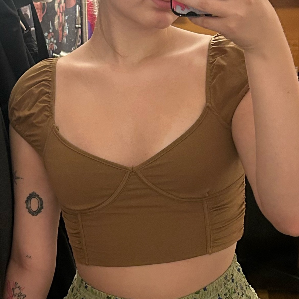 Princess Polly Brown Puff Sleeve Crop Blouse